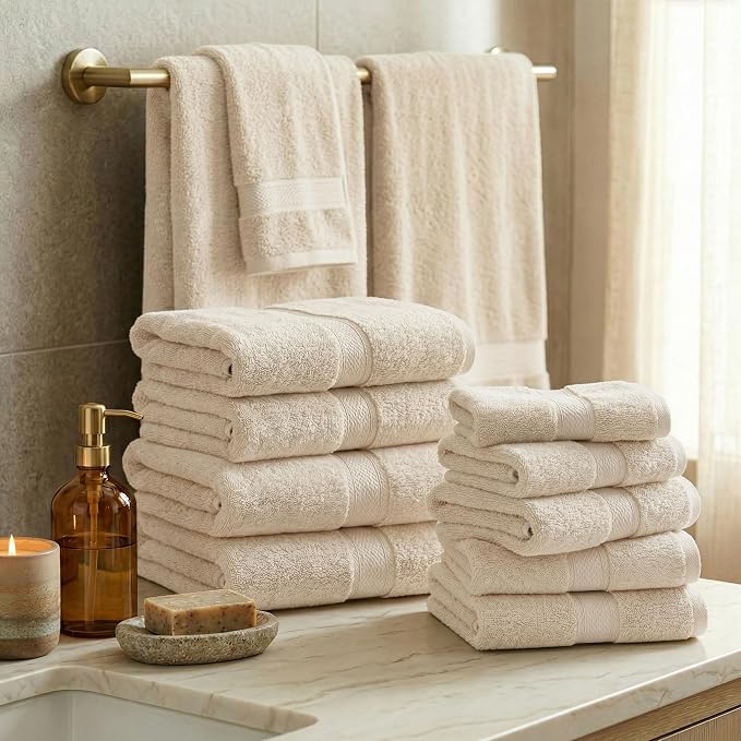 SUPERIOR Egyptian Cotton Ultra Plush & Absorbent, 12 Piece Set, Cream | - Image 2