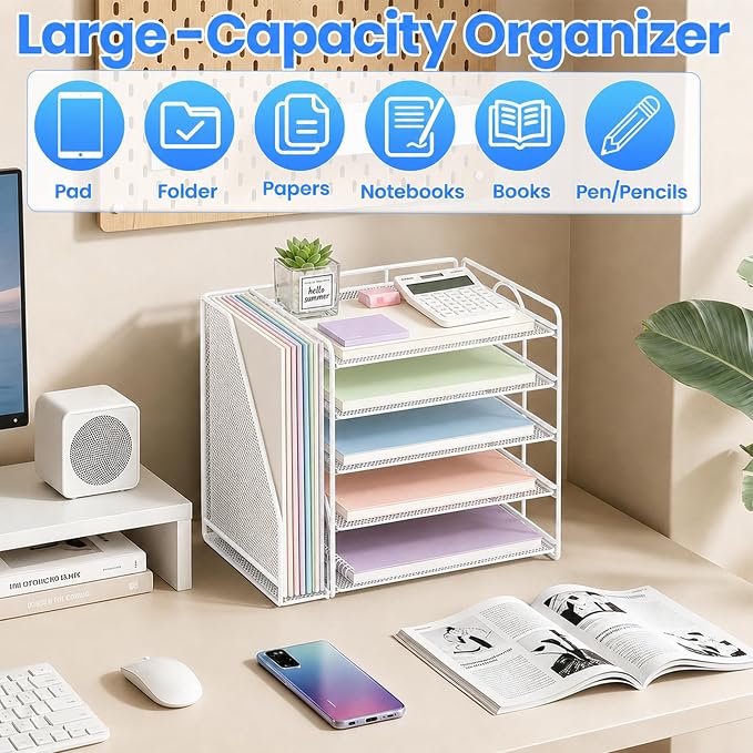 OPNICE Desk Organizer, 5-Tier Paper Organizer Letter Tray, Office Desk - Image 5