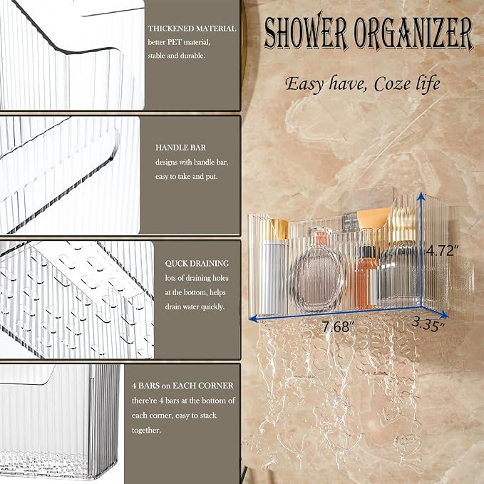 Lae Nuvole Adhesive Cabinet Door Organizer, 2 Pack Wall Shower Caddy - Image 2