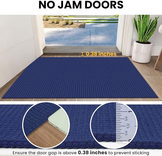 IOHOUZE Washable Runner Rug 3x12 Non Slip Rubber Backed Extra Long Hallway Runner Entryway Runner Indoor, Kitchen Rugs Woven Cotton Floor Carpet for Hall Entrance, Royal Blue/Navy