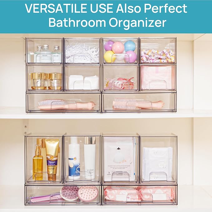 Vtopmart Clear Stackable Storage Drawers, 4 Pack Tall Plastic Organizers | - Image 8