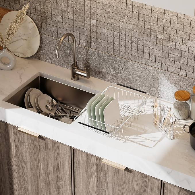 NiuYichee Stainless Steel Dish Drying Rack, Expandable Drain Rack Over Sink - Image 3