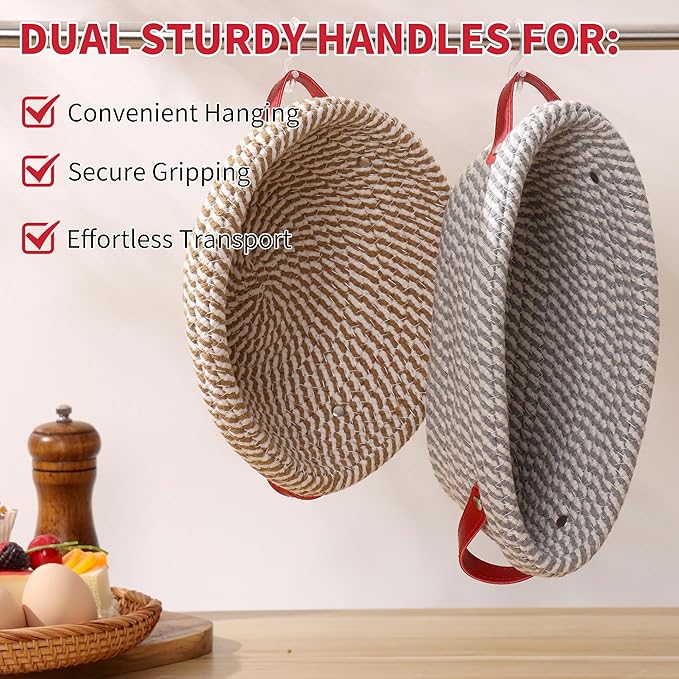 Banneton Bread Proofing Basket - Oval & Round Sourdough Bread Baskets Set - With Liner & Cloth Cover - For Proofing Sourdough Bread & Bread Storage (Grey & Khaki Set) - Cotton Rope