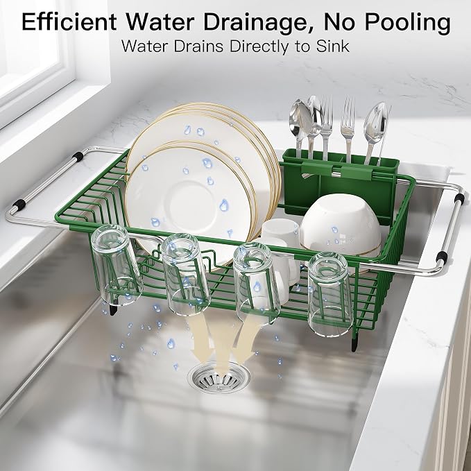 JASIWAY Green Dish Drying Rack in Sink - Image 9