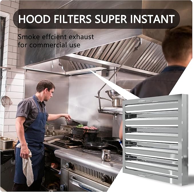 Stainless Steel Commercial Kitchen Hood Filter, Range Hood Baffle Grease Filter for Restaurant Exhaust Hoods, UL/NSF Listed, 15.5 W x 19.5 H Inch 4 Grooves Hood Filters（5 Pack）