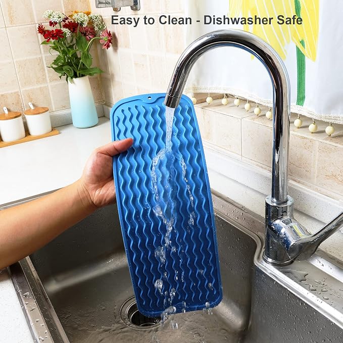 ZLR Small Dish Drying Mat for Kitchen Counter, Lichen Blue | Narrow Silicone - Image 4