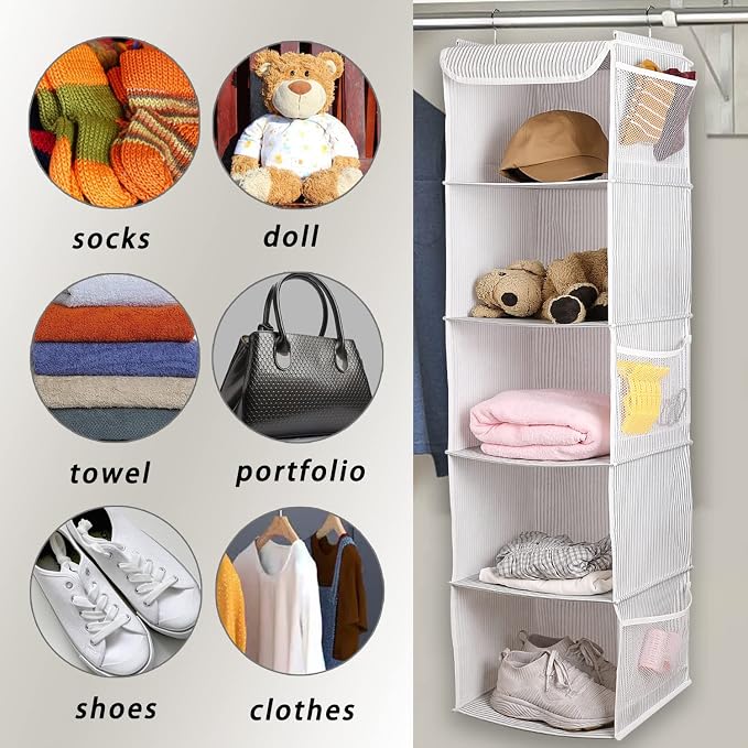 5 Shelves Hanging Closet Organizer, 2 Pack Hanging Storage - Image 4