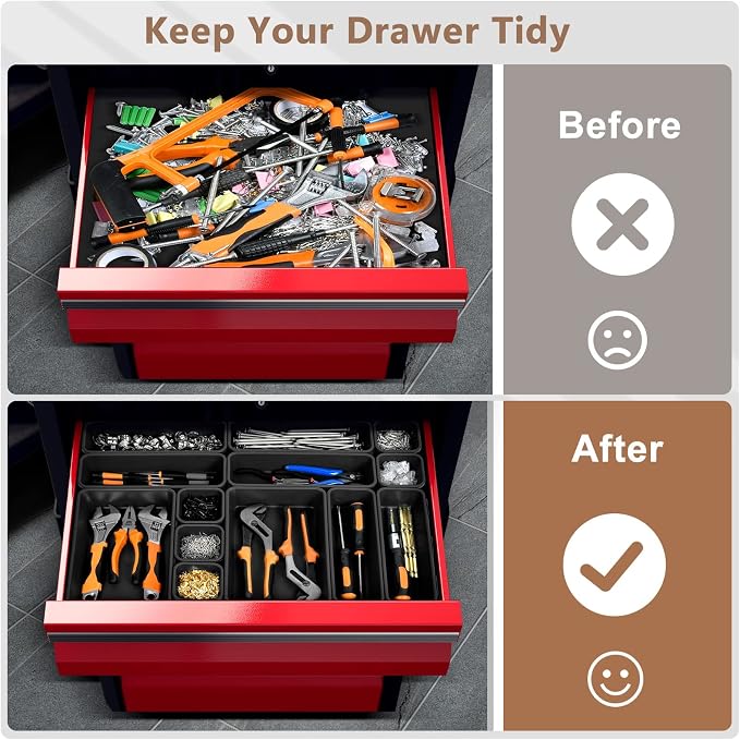 A-LUGEI【70】【6 Size】Tool Box Organizer Tray Divider Set, 【Black】 Desk Drawer - Image 4