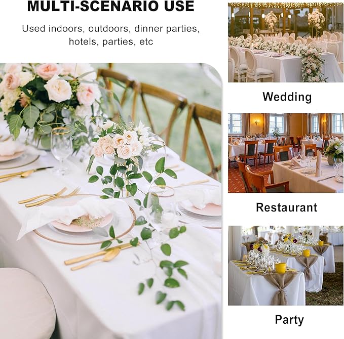 sancua 8 Pack White Tablecloth 90 x 132 Inch - Rectangle Table Cloth for 6 Feet Tables Stain and Wrinkle Resistant Washable Polyester Table Cover for Dining Wedding Banquet Party Buffet Restaurant
