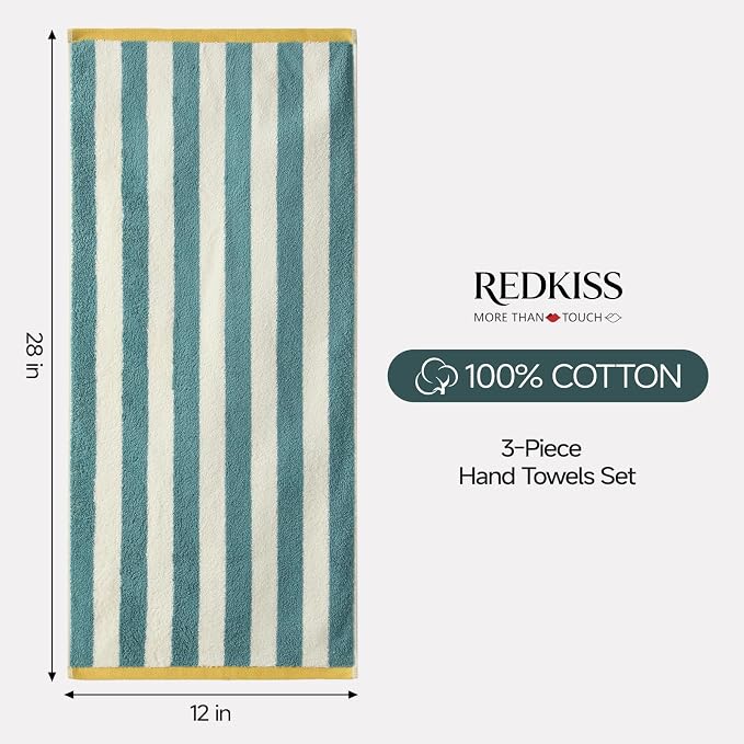 REDKISS Striped Hand Towels for Bathroom, Kitchen Decor, Guest Use, Ultra Soft - Image 3