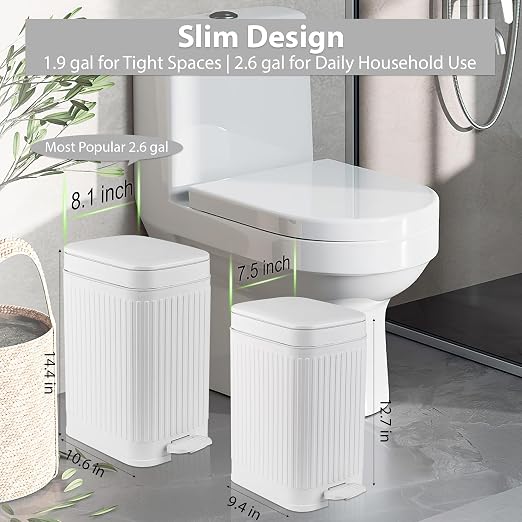 Small Bathroom Trash Can with Lid, 2.6 Gallon Slim Soft Close Step, Kitchen & - Image 2