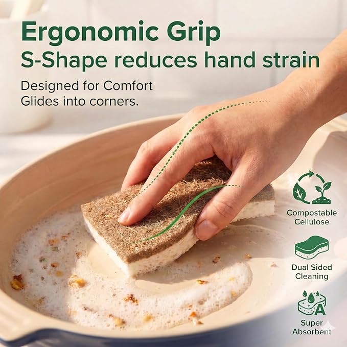 6 Pack Washing Up Sponges, Eco Kitchen Dish Cleaning Sponges, Biodegradable & - Image 4