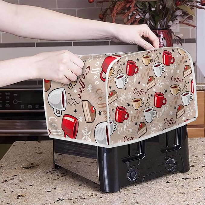 Coffee Snowflake Print Toaster 4 Slice Cover Kitchen Accessories Decor Bread Maker Dustproof Fingerprint Protectors