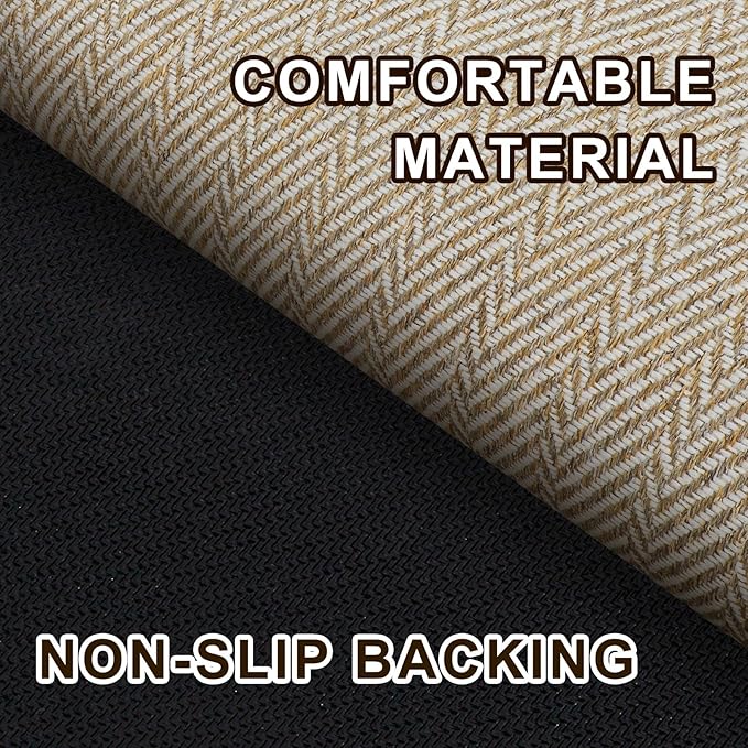 Ultra Thin Door Mat Indoor Entrance 24"x36", Low-Profile Indoor Door Mat, Non Slip Entry Mat Rubber Backing Unique Herringbone Design Inside Doormat Dirt Trapper Entryway Mats, Beige