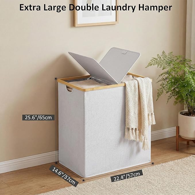 efluky Laundry Hamper with Lid, Double Laundry Basket with 2 Removable Bags - Image 5