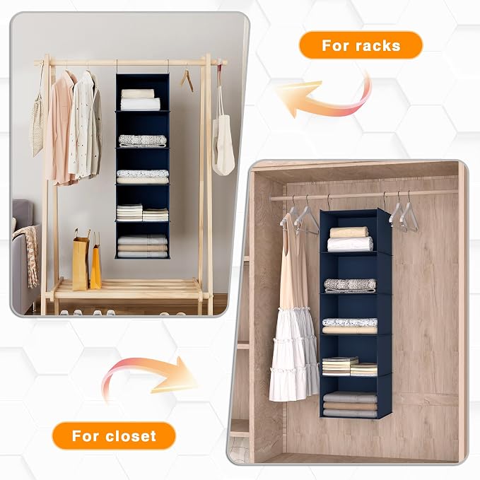 Hanging Closet Organizer 5-Shelf, Oxford Fabric Wardrobe Storage, shoes & - Image 5