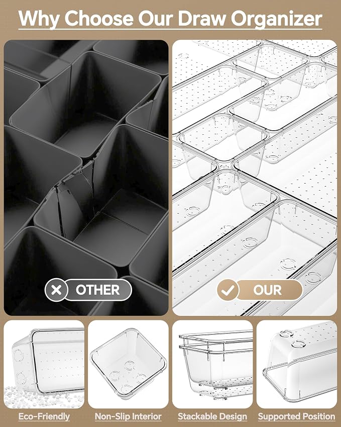 KEMETHY 25 PCS Plastic Drawer Organizers Set, 4 Sizes Vanity Organizer | Makeup - Image 5
