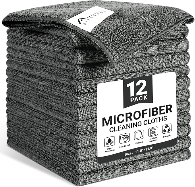 SIFANGKE Microfiber Cleaning Cloth, 12 Pack Grey Cleaning Rags by Unknown