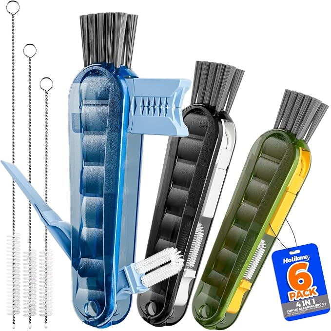 Holikme 6 Pack 4 in 1 Cup Lid Cleaning Brush 3 Straws Bottle Brush, Silicone by Holikme