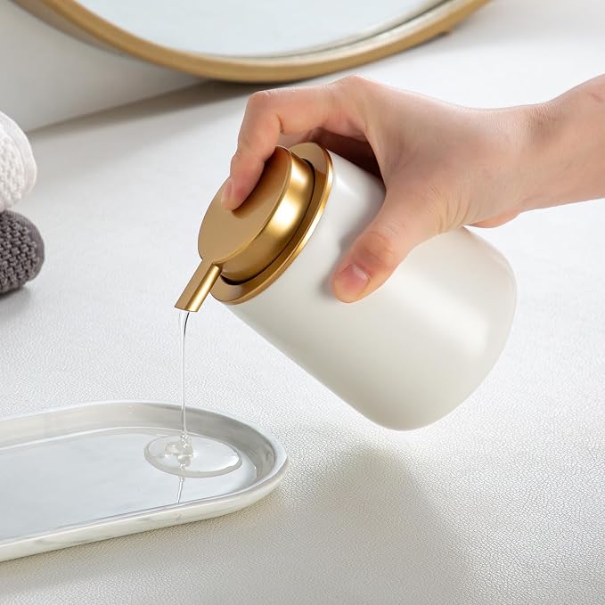 Enra White Ceramic Soap Dispenser, Lotion Dispenser - Image 5
