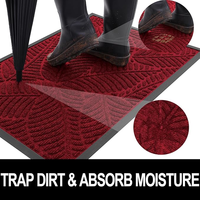 Colorxy Waterproof Doormat, Sturdy Natural Rubber Front Indoor Mat, Non Slip Low Profile Indoor Outdoor Door Mats, Stain and Fade Resistant Floor Mats, Easy Clean Patio Entry Mat, 48''x32'', Burgundy
