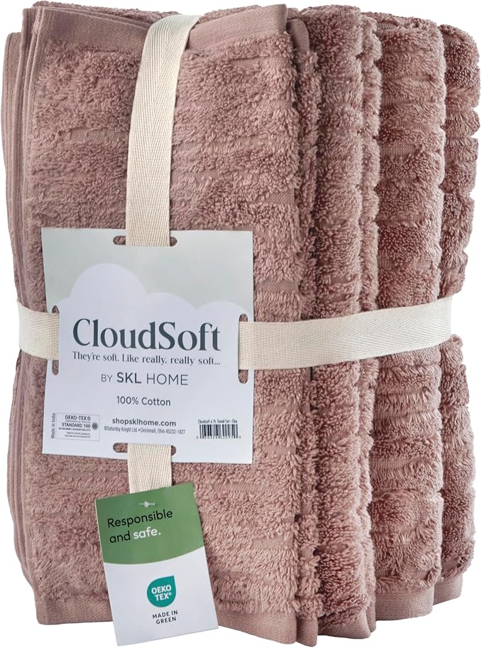 SKL Home CloudSoft Bath Towel Set, 100% Cotton Luxury, Clay | 2 Bath towels - Image 4