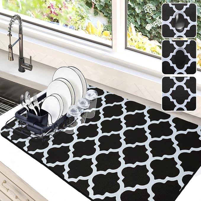 Dish Drying Mat for Kitchen Counter, 16x24 Rubber Backed | Hide Stain Anti by Etomiel