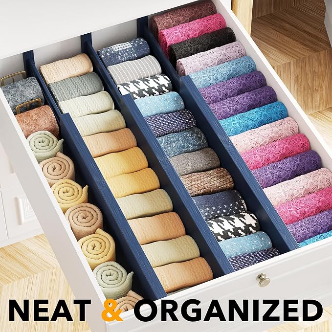 SpaceAid Bamboo Dresser Drawer Dividers 6 Pack, 4.65“ High Adjustable 17“-22” - Image 2