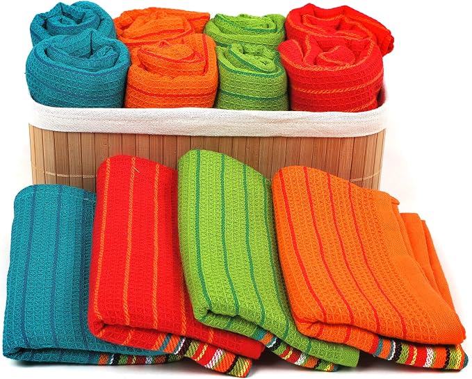 Salsa Stripe Kitchen Dish Towels | 100% Natural Absorbent Cotton Waffle Towels - Image 5