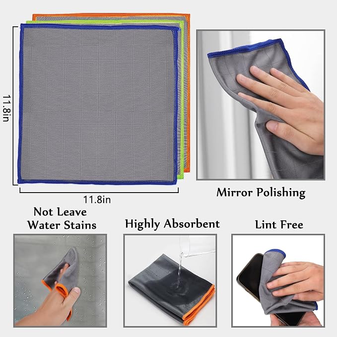 XANGNIER Microfiber Glass Cleaning Cloths, Lint Freel, 11.8"×11.8in, 3 Pack - Image 6