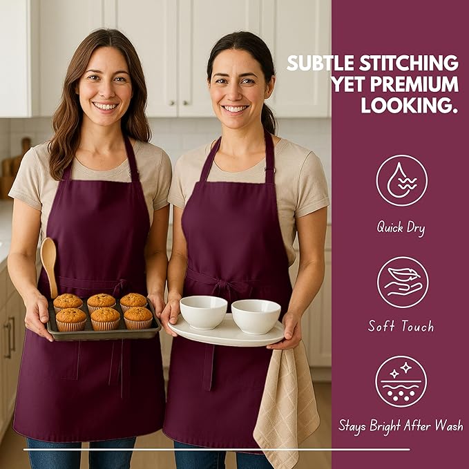 Native Fab Kitchen Apron 2 Pack - 100% Cotton Adjustable, Durable Apron with Pockets, Perfect for Cooking, Baking, Grilling