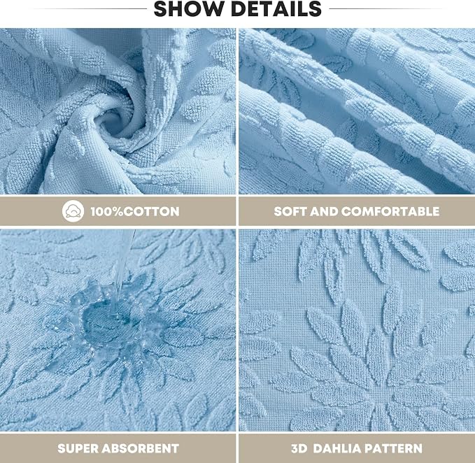 Artoid Mode 2 Pcs Light Blue 3D Dahlia Floral Jacquard Hand Towels - Image 6