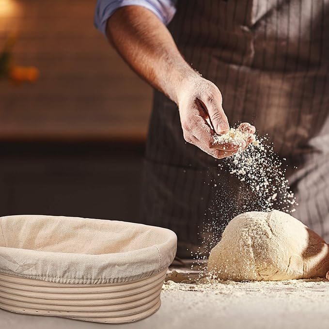 Boao 6 Pieces Bread Banneton Proofing Basket Liner Cloth Cover Natural Rattan Baking Dough Banneton Proofing Sourdough Basket Cloth Liner Bread Baking Supplies(Oval, 10 Inch)