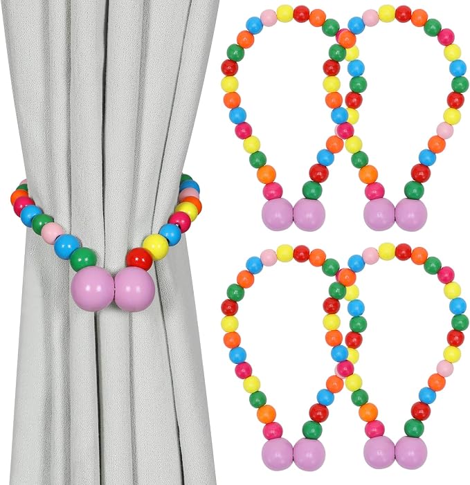 KLOGTSIND Magnetic Curtain Tiebacks, 4 Pack Wood Bead Curtain Holdbacks by KLOGTSINDDirect