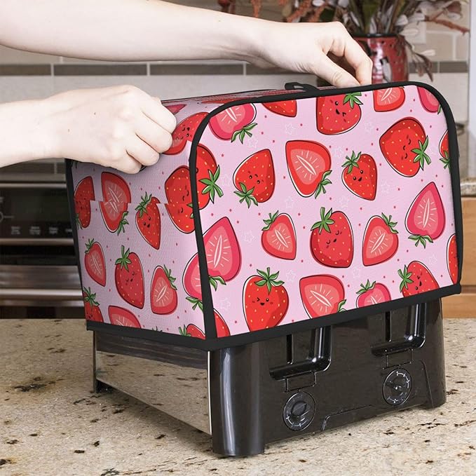 Pink Strawberry Kawaii Fruit 2 Slice Toaster Cover, Waterproof Toaster Dust Cover Bread Maker Protective For Small Kitchen Appliance Dining Room Home Table Decor Gifts