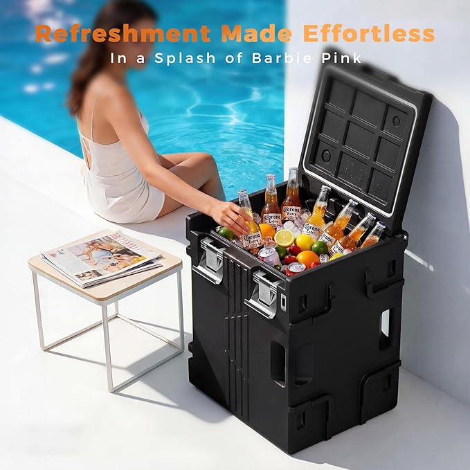 Black 82QT Non-Electric Hot Box Food Warmer with Wheels, 304 Stainless Steel Latch, Insulated Food Carrier for 5 Full-Size Pans(NOT Included), Food Warmer Box Hot Boxes for Catering