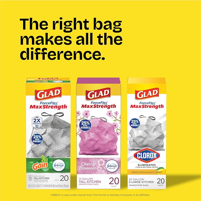 Glad ForceFlex MaxStrength LeakGuard Trash Bags, 13 Gal, Fresh Air, 90 Ct - Image 8