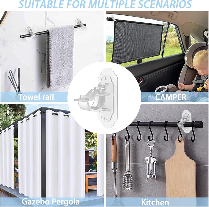 No Drill Curtain Rod Brackets， No Drill Needed Curtain Rod Holders, Adhesive - Image 4