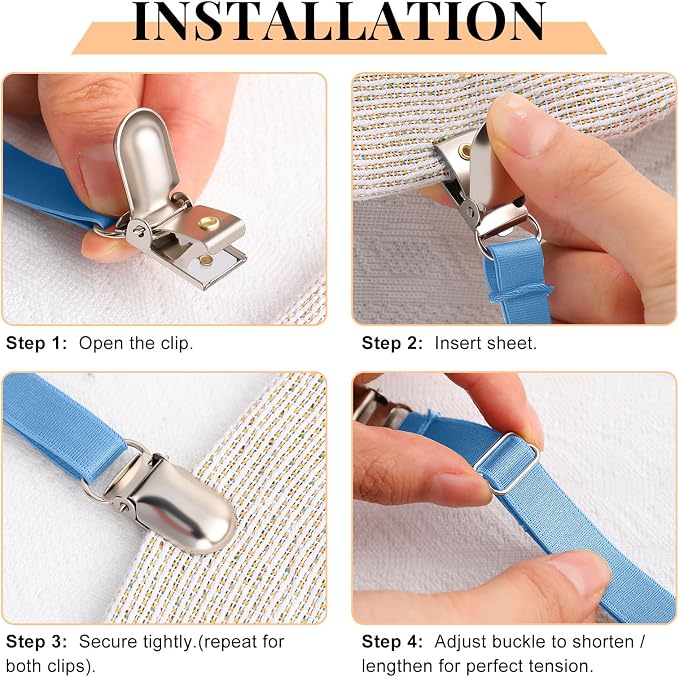 Boao 12 Pcs Bedsheet Strap Elastic Clip, Sky Blue, 8-12 Inch Length | Sturdy - Image 5