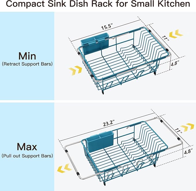 JASIWAY Blue Dish Drying Rack in Sink, Dish Drainer - Image 4