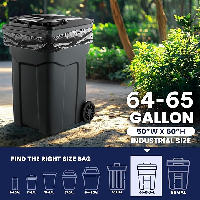 Plasticplace 64-65 Gallon Black Trash Bags, Heavy Duty Toter Can Liners - Image 4