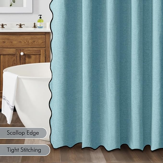 MIULEE 72"x84" Extra Long Scalloped Linen Shower Curtain Teal - Image 5