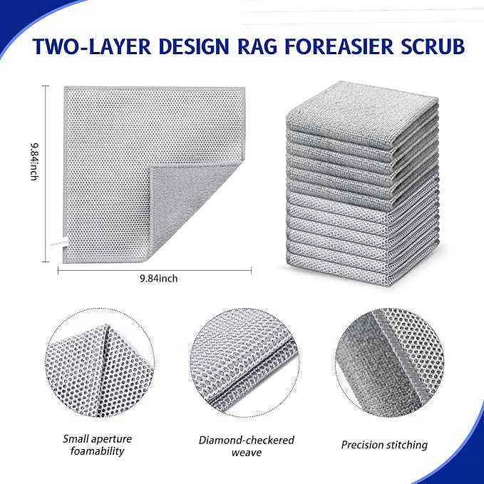 Wangjinpeng 12PK Non-Scratch Steel Wool Dishcloths 9.84X9.84 in - Image 2