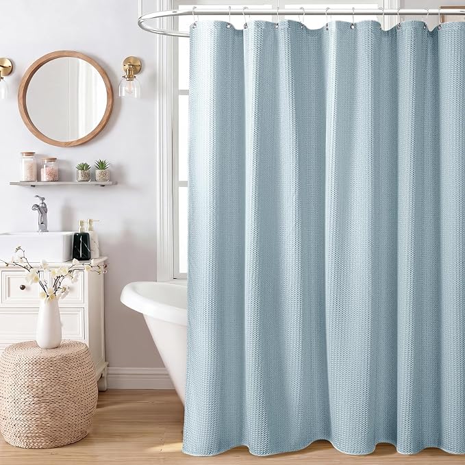 Dynamene Stall Waffle Shower Curtain 256 GSM Heavy Fabric 54x78 Fog Blue - Image 9