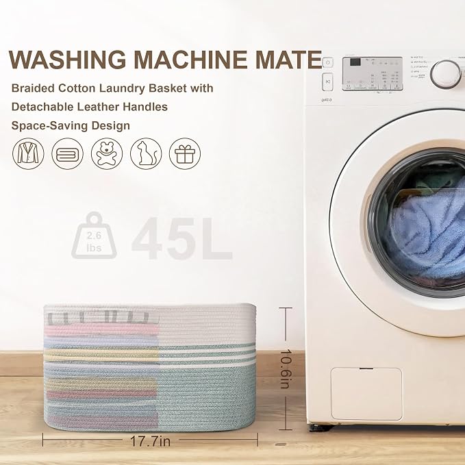 45L Small Woven Laundry Basket Hamper - Image 7