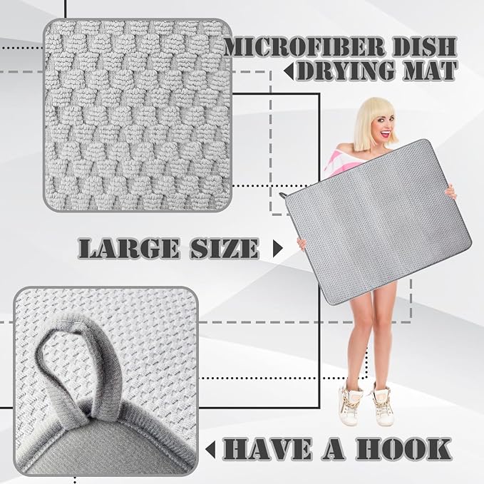 2 Pack Extra Large Microfiber Dish Drying Mat, 30 x 24 Inch, Draining Racks - Image 3