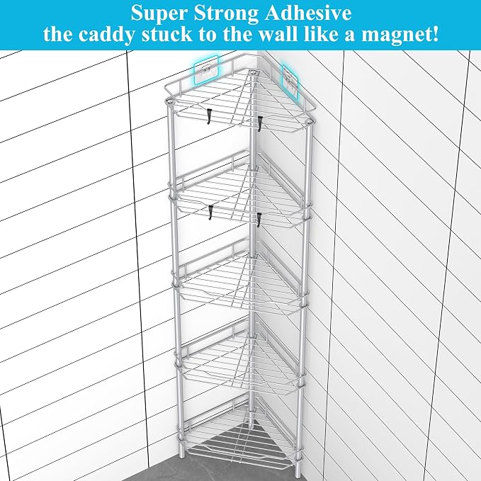 HuggieGems Metal Floor Standing Corner Shower Caddy, 5 Tier - Image 2