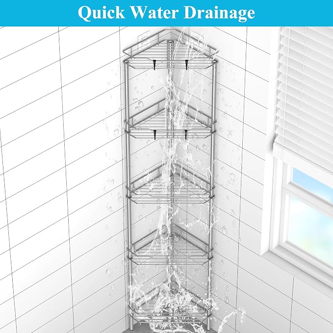 HuggieGems Metal Floor Standing Corner Shower Caddy, 5 Tier - Image 6