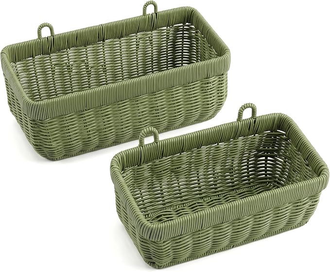 Wall Baskets Set of 2, Wicker-Style Hanging Baskets by Nicestand