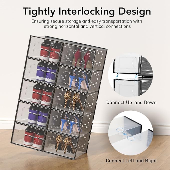 Foluck X-Large 15 Pack Shoe Storage Organizer Box Clear Plastic Stackable - Image 4
